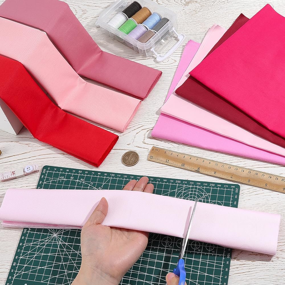 CRASPIRE 8Pcs 100% Cotton Quilting Fabric Bundles Solid Color Pink