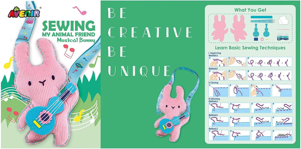 Avenir 6301815 DIY Sewing Kit, Sewing Rabbit with Guitar, Neck Animal