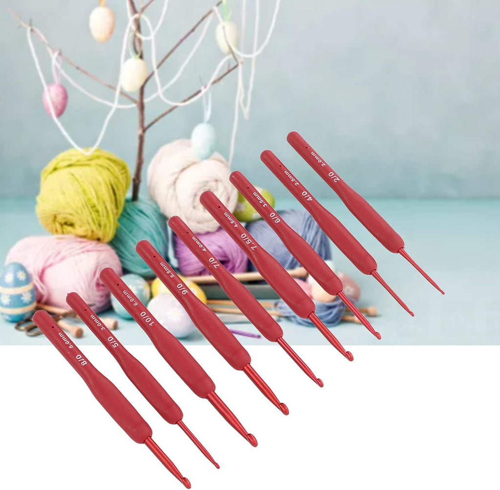 Crochet Hooks Red Aluminium Ergonomic Silicone Grip Set for Weaving
