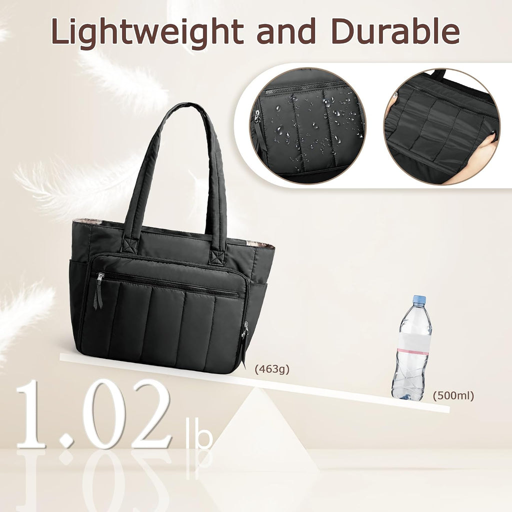 LUXJA Large Puffy Embroidery Bag with Multiple Pockets, Black