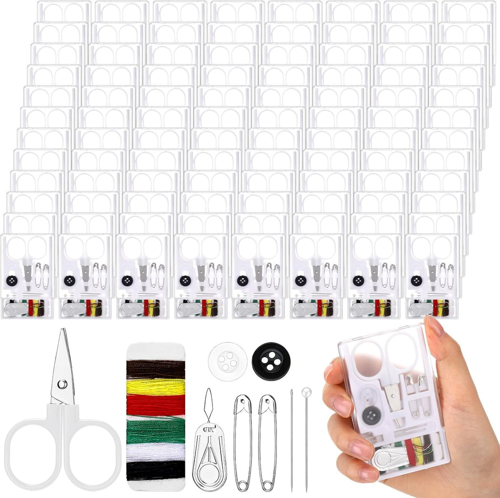 Knitgrip 100 Boxes Mini Sewing Kit, Small Travel Kit with Scissor