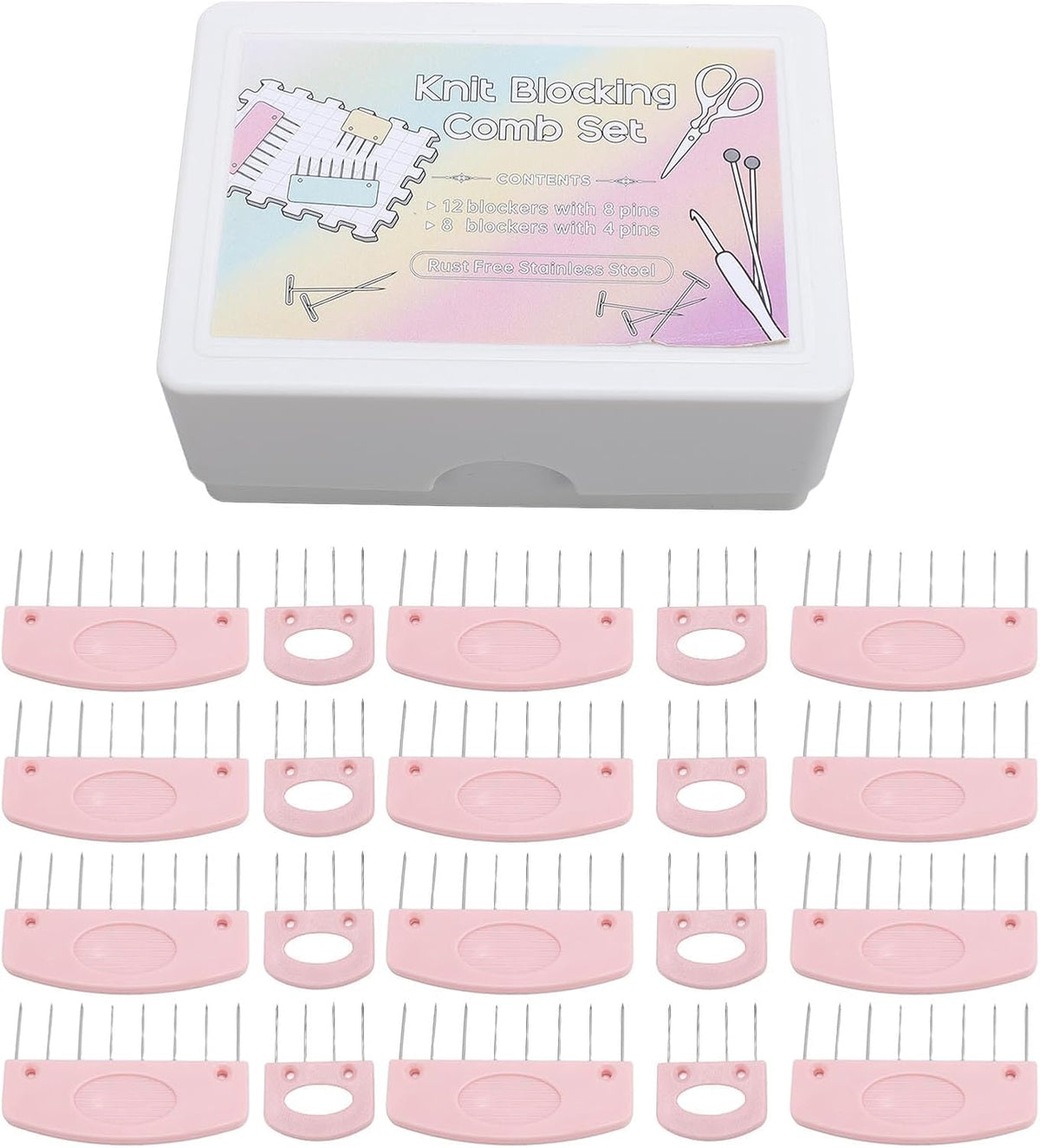 20Pcs Knit Blocking Pins Kit, 4 Pin and 8 Pin Knit Blocking Combs for