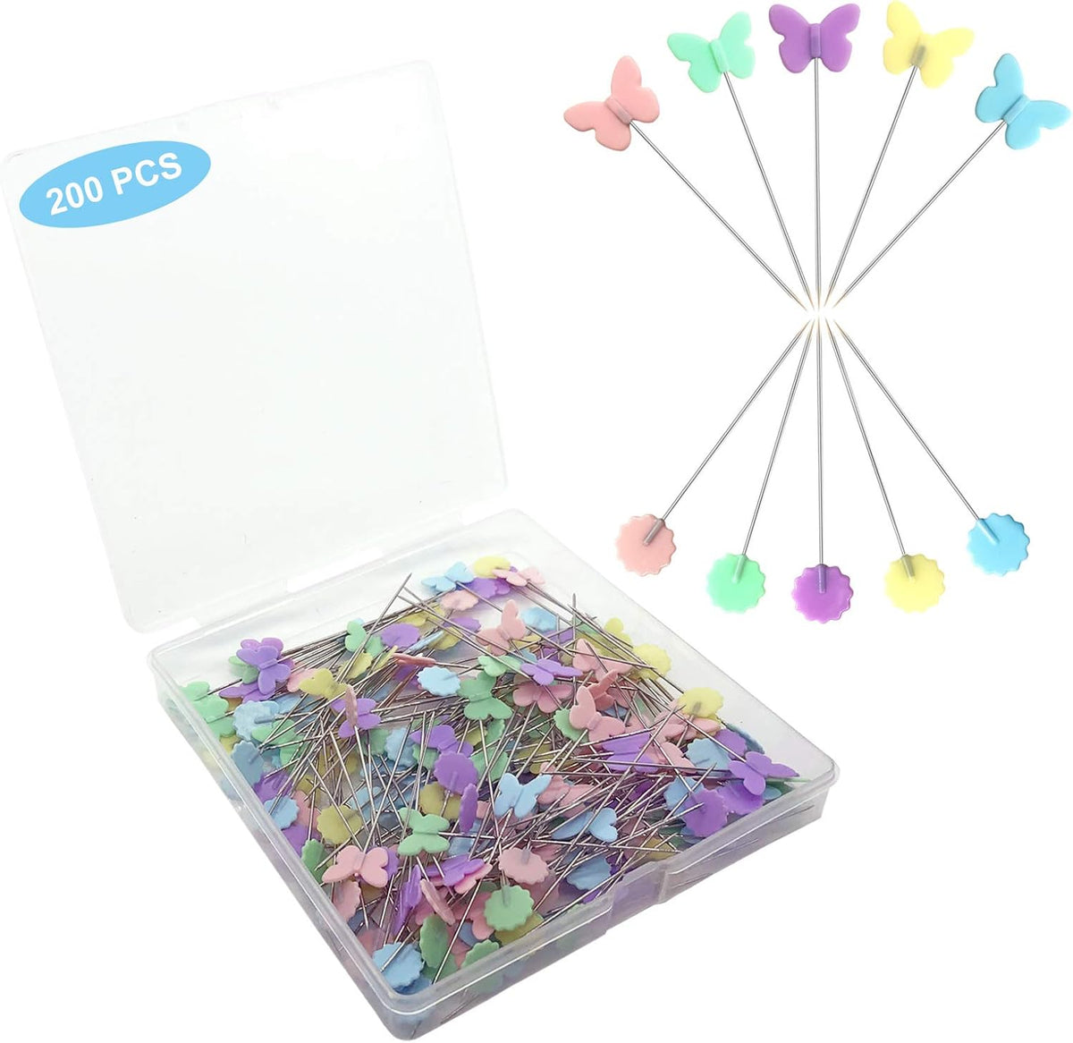 Hovesty 200pcs Sewing Pins Flat Head Straight Pins with Butterfly and