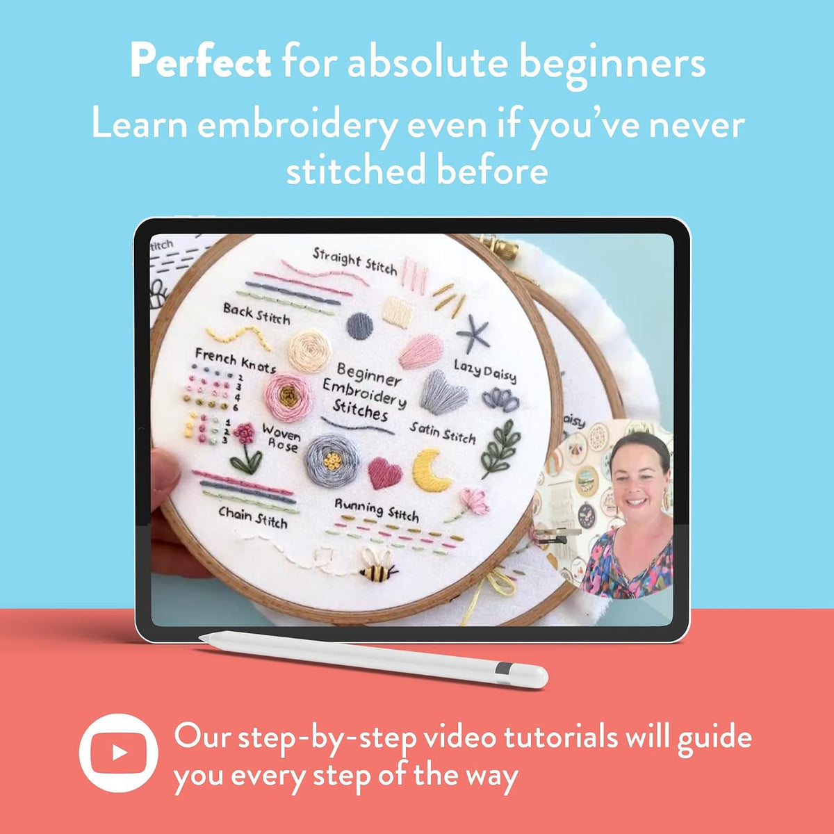Clever Poppy Stitch Sampler Embroidery Kit for Beginners with Video
