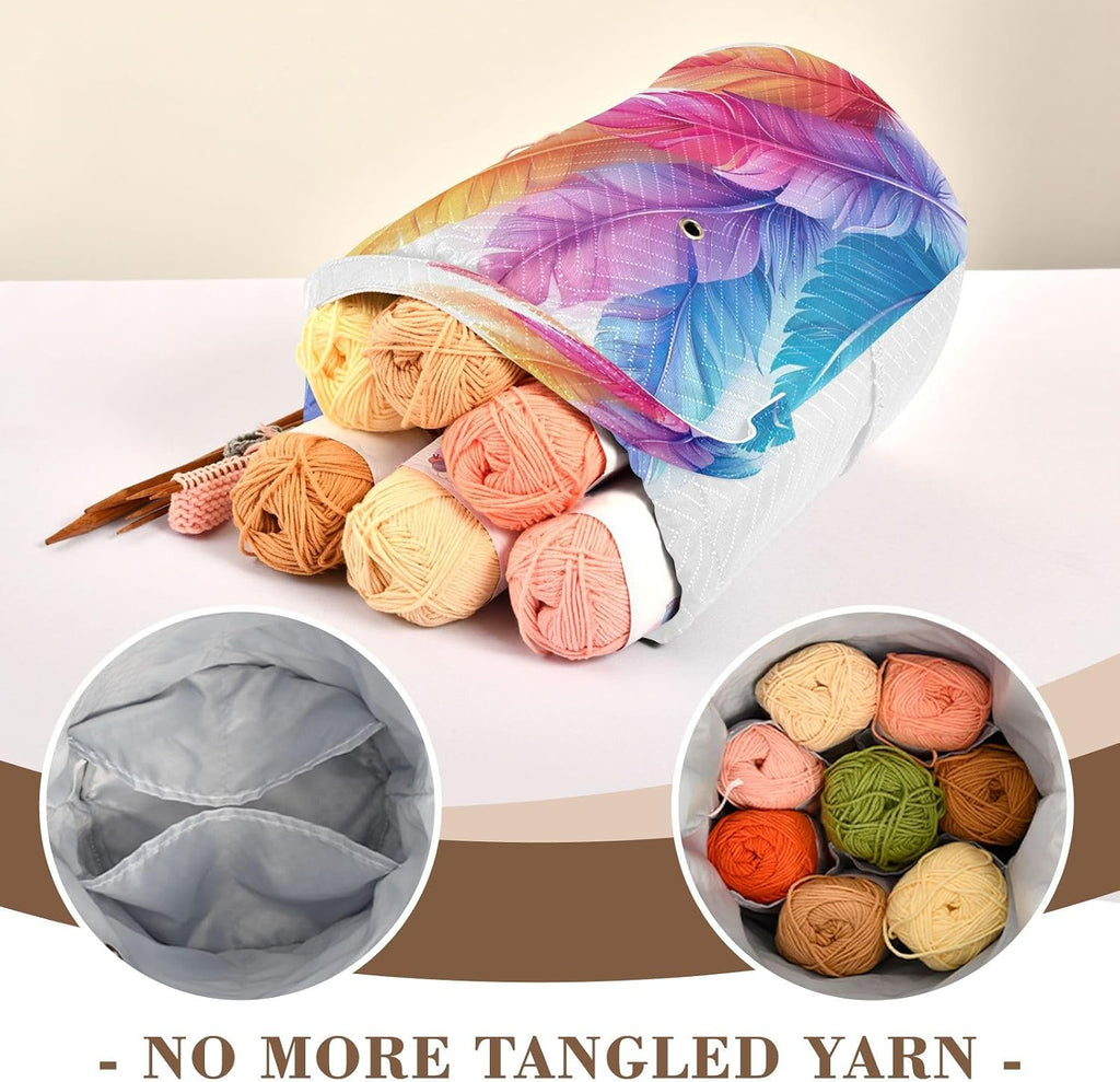 YETTASBIN Feather Yarn Storage Bag, Large Crochet Knitting Bag