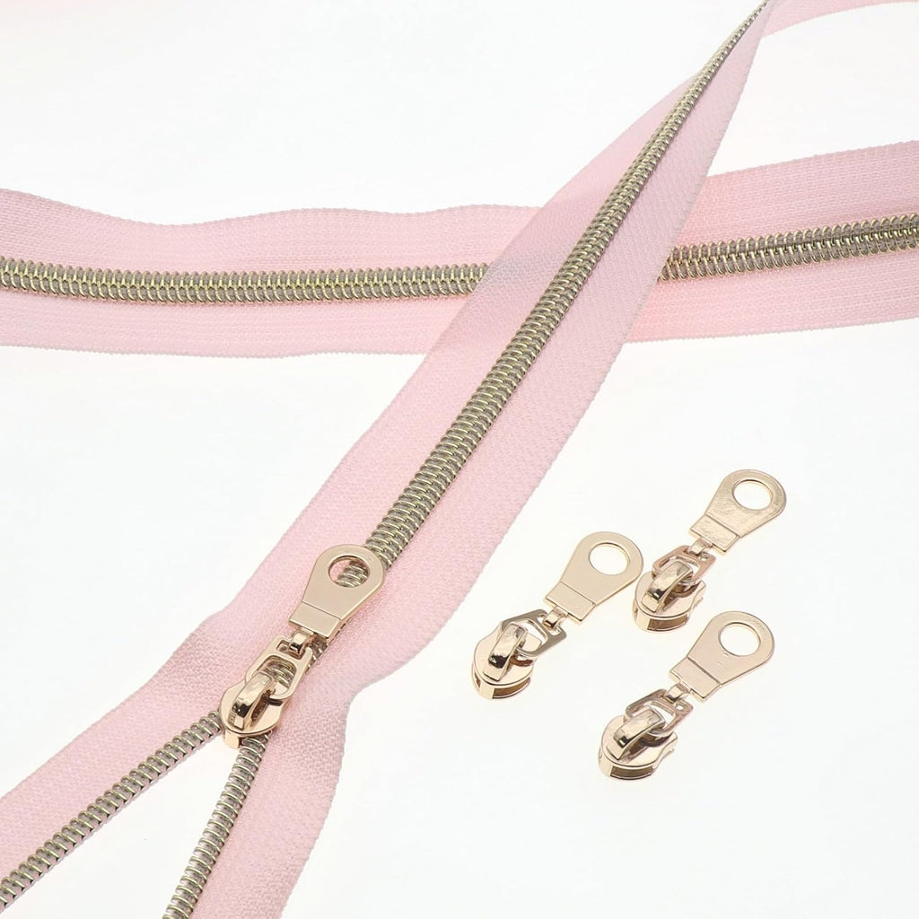 Leekayer #5 Nylon Zippers Bulk 5 Yards Light Gold Teeth Zipper Pink