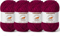 4 Pack Burgundy Fluffy Velvet Yarn for Crocheting, Chunky Chenille