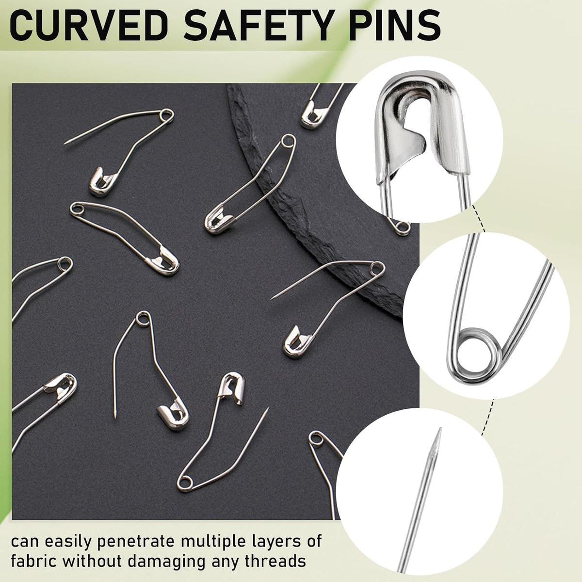 200pcs Quilting Safety Pins Curved - 1.5 Inch Extra Long Bent Safety