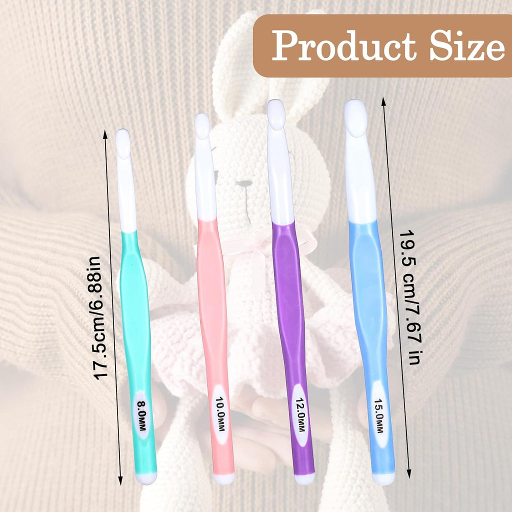 Ptwola 4 Pcs Crochet Hooks 8mm 10mm 12mm 15mm Crochet Needles Set