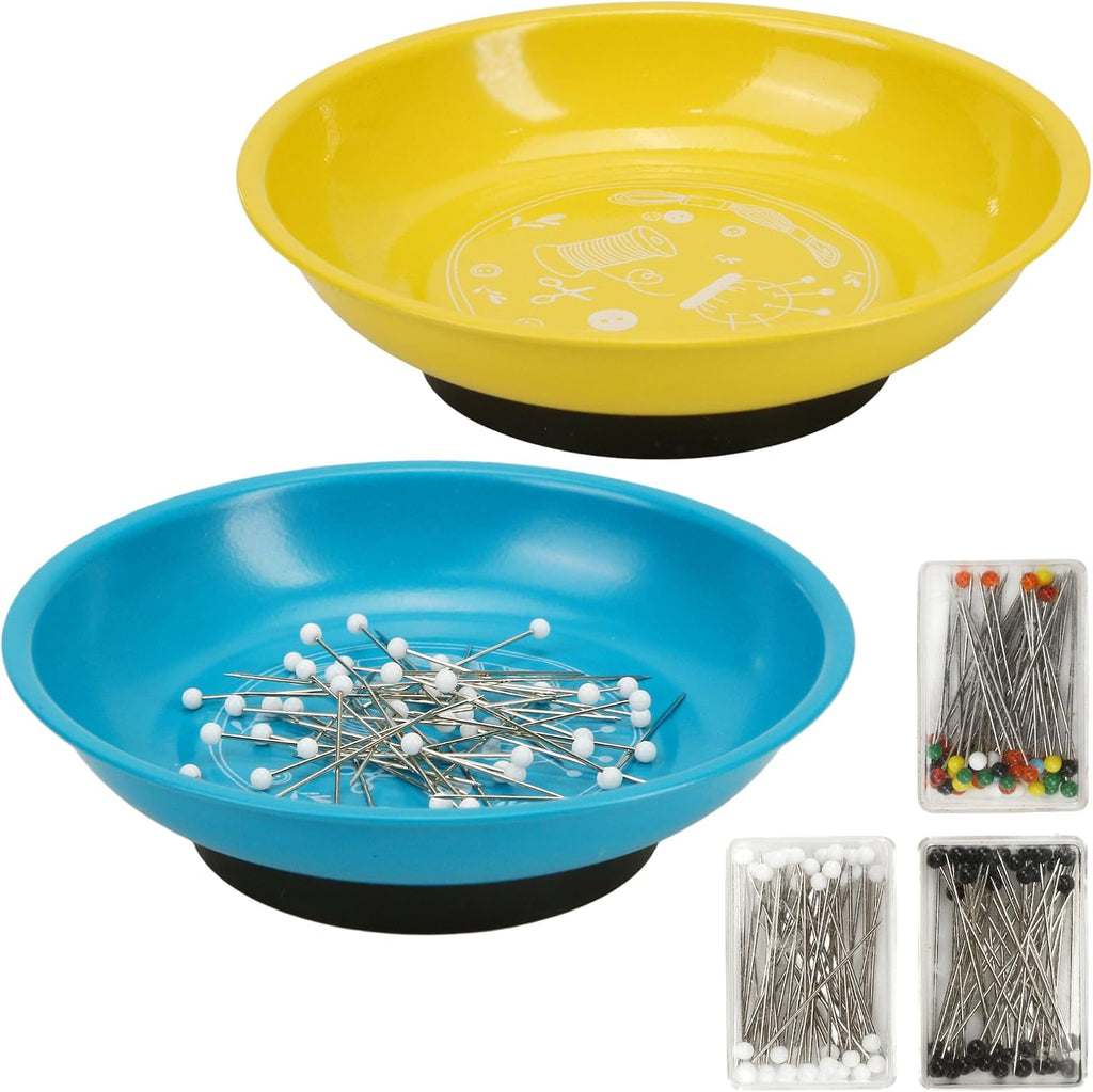2Pcs Magnetic Bowl Sewing Pin Bobby Holder Storage Tray with 150Pcs