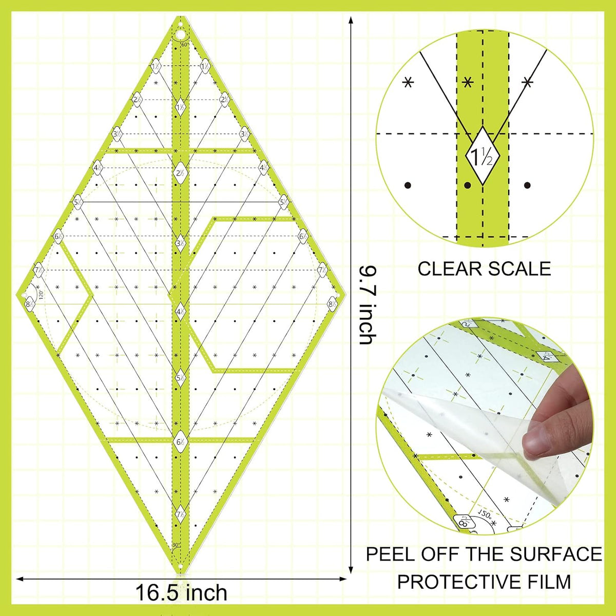 Kanayu 60 Degree Diamond Ruler Acrylic Patch Templates 60 Degree
