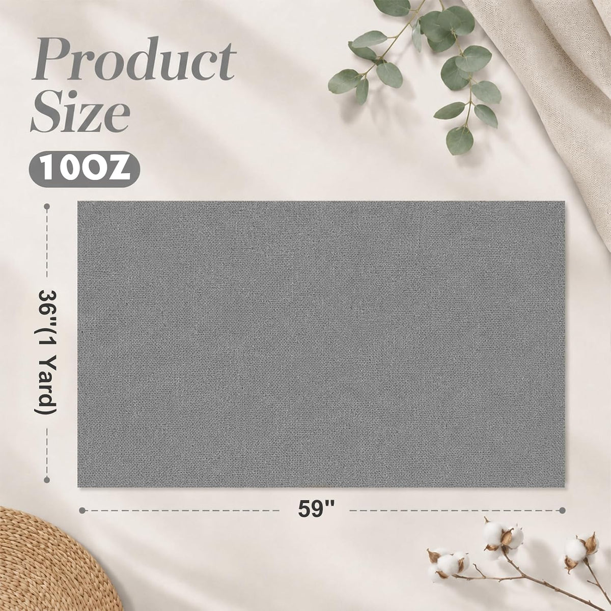 59" X 36"(1 Yard) Duck Cotton Canvas Fabric (Grey, 10oz)