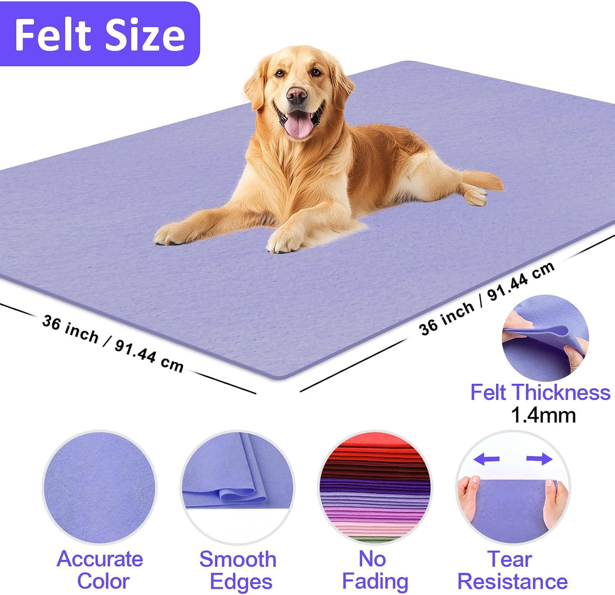 XSEINO Lavender Large Felt Fabric 36" X 36 "(1 Square Yard), 1.4 mm