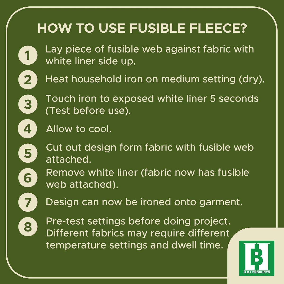 HBI Fusible Fleece Interfacing, Light Iron-On Quilt Batting, 12 in