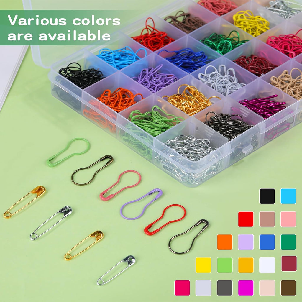 1200 Pcs 22 Colors Metal Stitch Markers, Bulb Gourd Safety Pins
