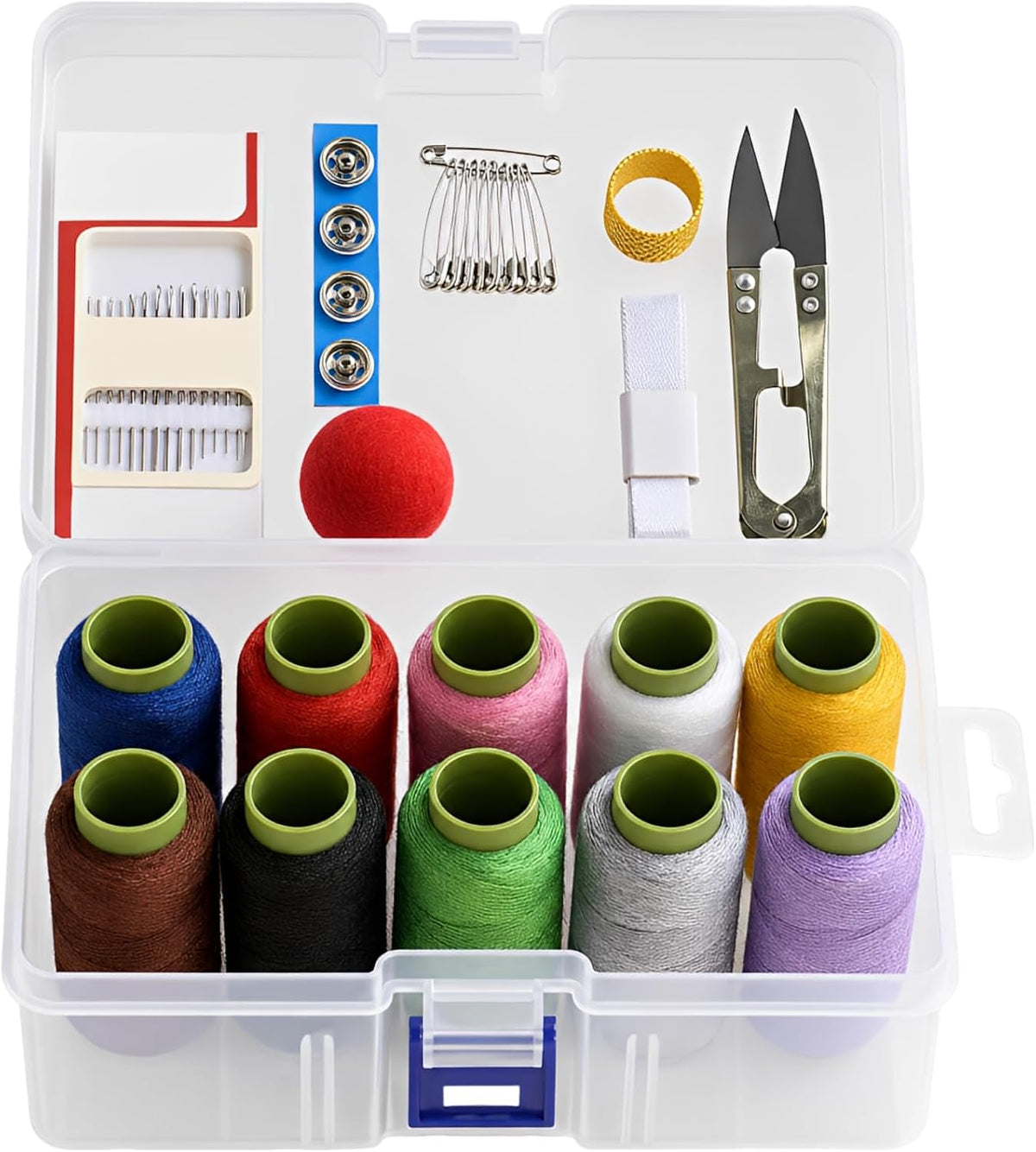 Sacolin Sewing Kit with 10 Colors Polyester Thread, Transparent Box