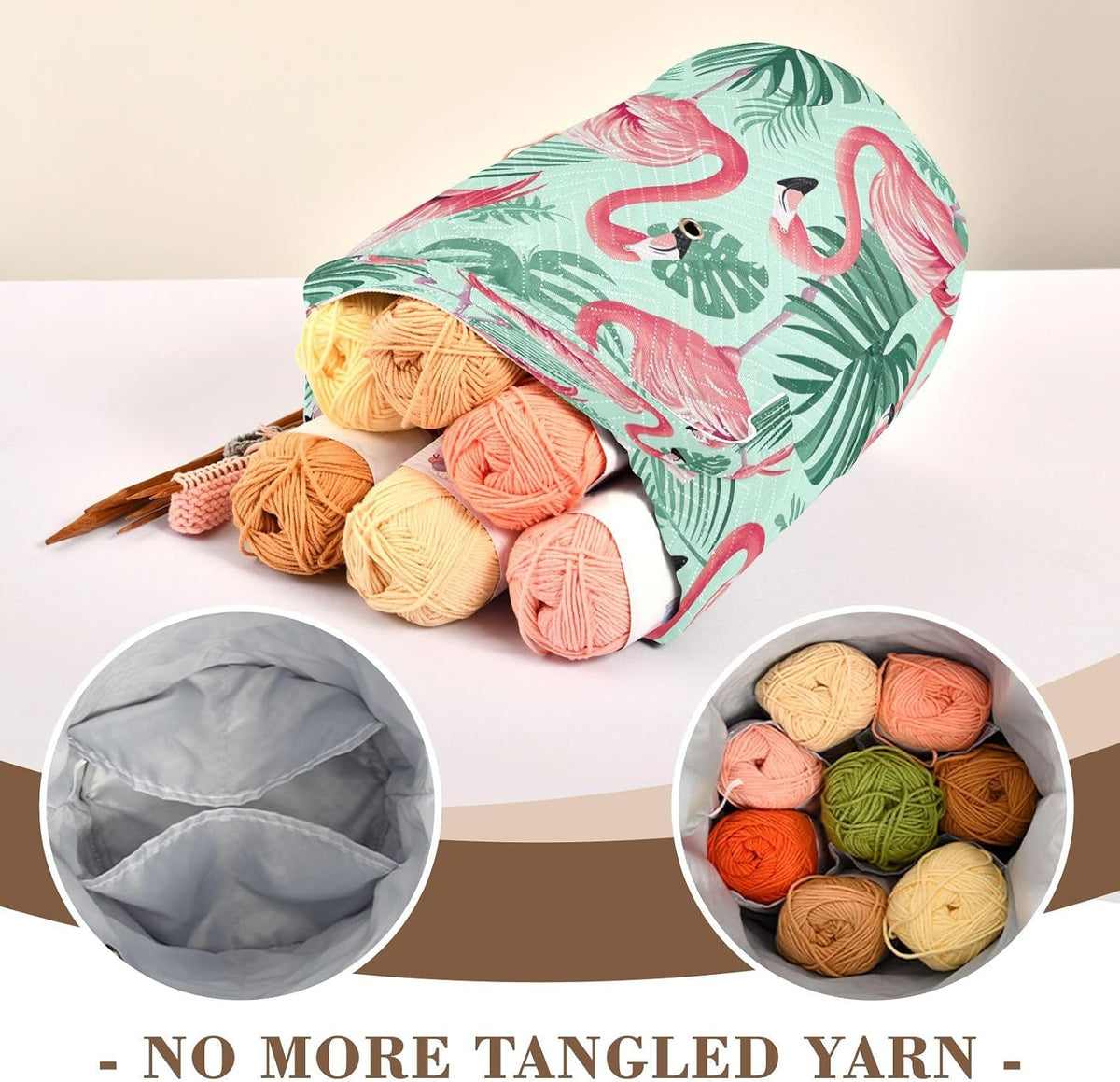 YETTASBIN Flamingo Yarn Storage Bag, Large Crochet Knitting Bag