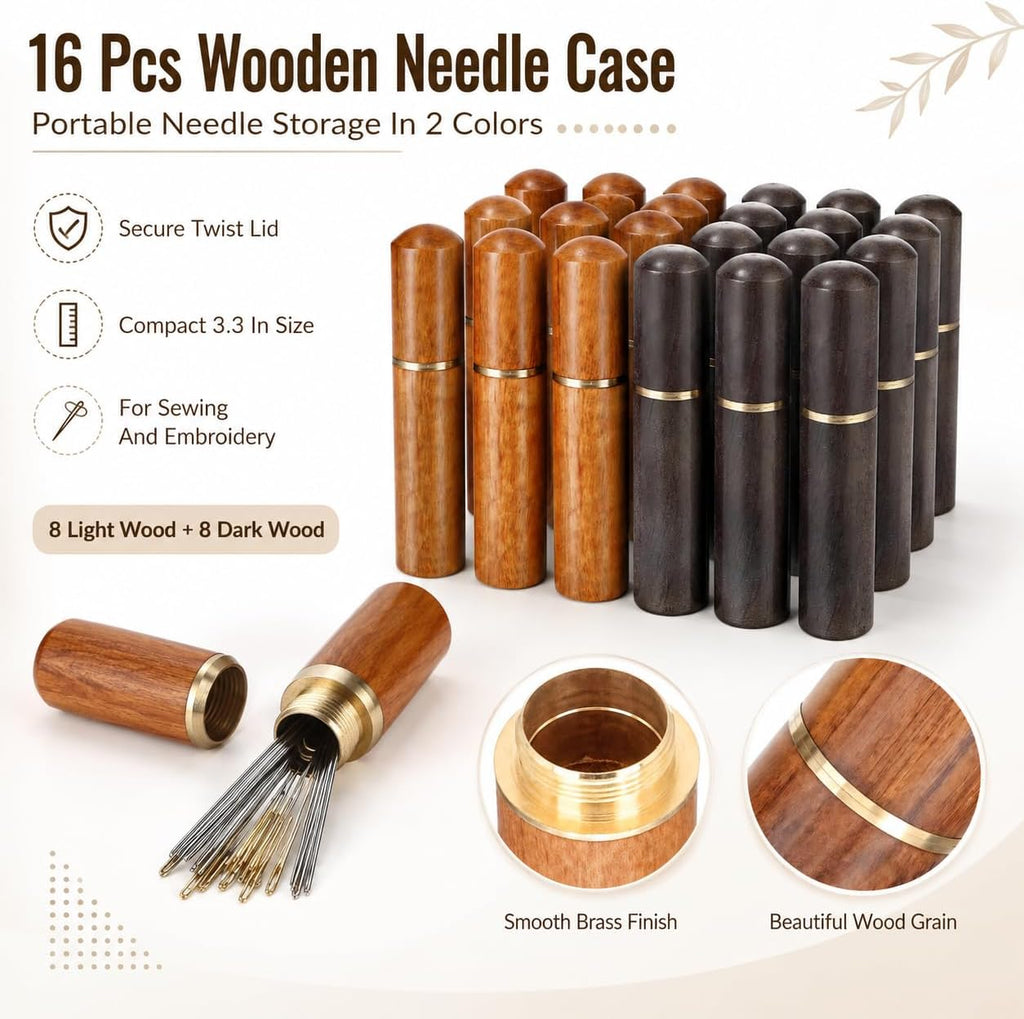16 PCS Wooden Needle Case, Sewing Needle Holder Tube, Portable Needle