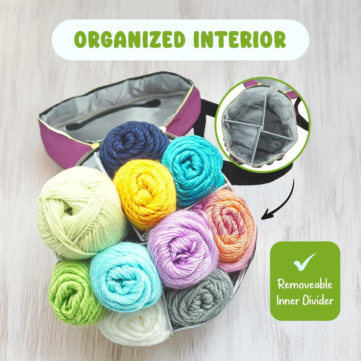 Knitting Bag (Lilac): 7 Pocket Yarn Storage, Crochet Yarn Bag