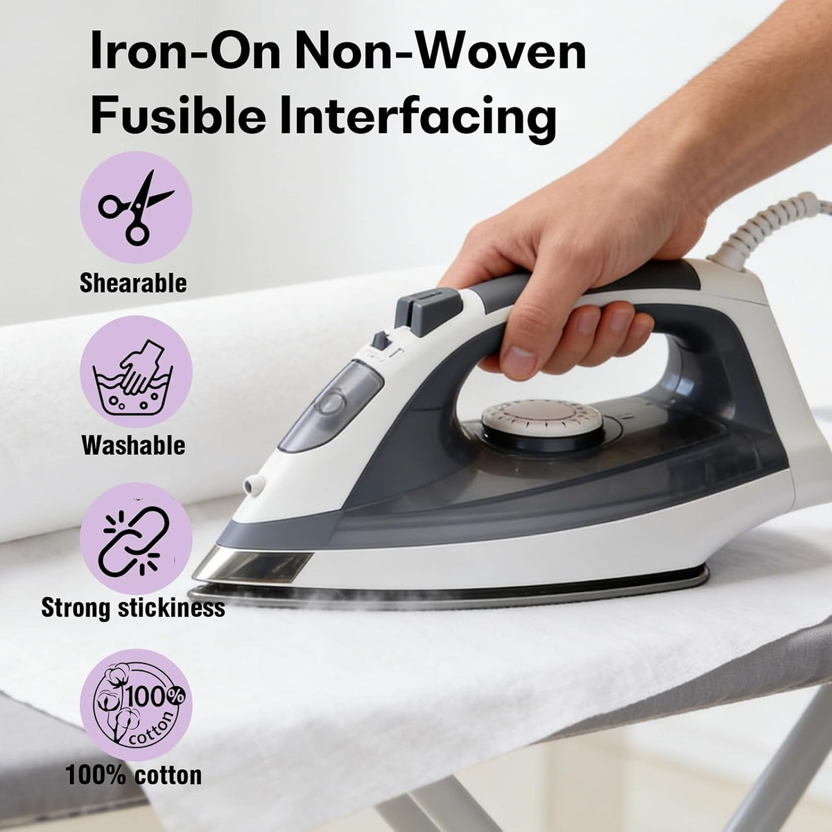 White Light Weight Iron-On Non-Woven Fusible Interfacing 17.5" x 30yd