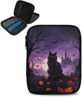 Hechitok Halloween Black Cat Empty Crochet Hook Case Portable Travel