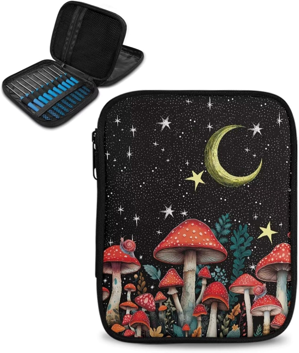 Mushroom Moon Crochet Hook Case - Empty Zipper Bags Organizer with Web