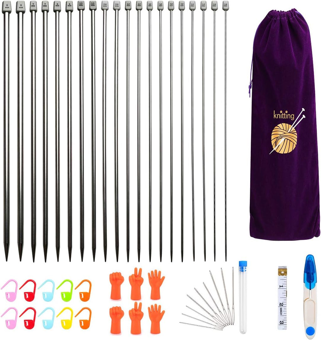 KOKNIT 13.5'' Knitting Needle Set, 22PCS 2mm(B)-8mm(L) Straight