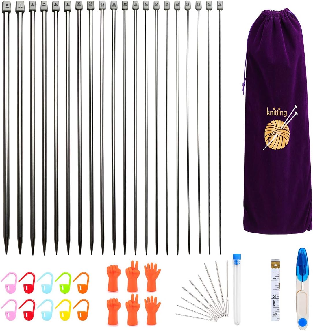 KOKNIT 13.5'' Knitting Needle Set, 22PCS 2mm(B)-8mm(L) Straight