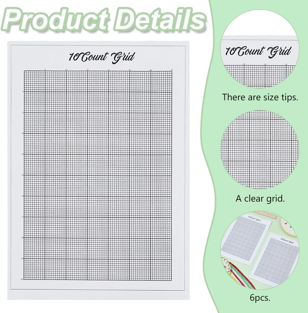 FREEBLOSS 6 Sheets 10CT Water Soluble Cross Stitch Graph Paper