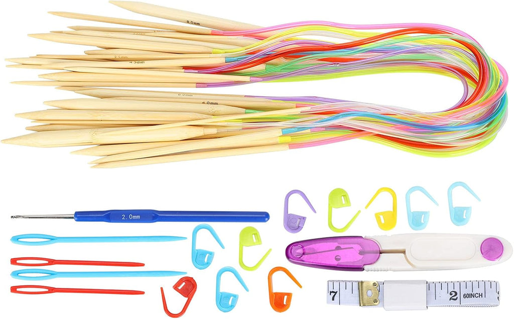 OEBUAFI Bamboo Circular Knitting Needles Set, 18 Pcs Double Pointed