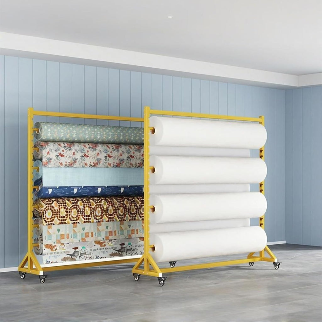 Large Fabric Roll Storage Rack with Adjustable Hanging Rod, Movable