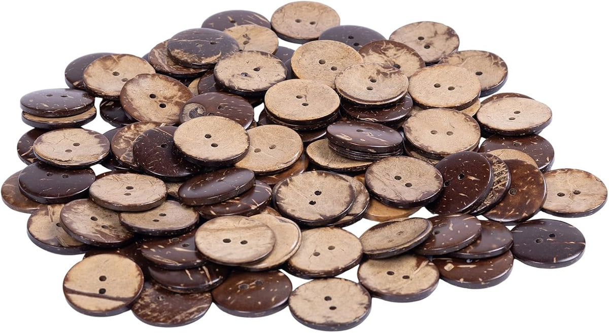 Natural Coconut Shell Buttons, 1 Inch / 25mm, 100Pcs