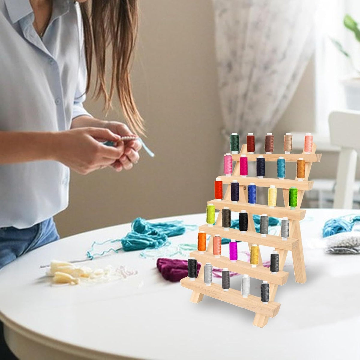 Thread Spool Organizer – Wood 30 or 80 Spool Folding Thread Rack