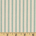 Vertical Ticking Stripe Cotton Duck Ivory Cerulean Aqua, Fabric by the