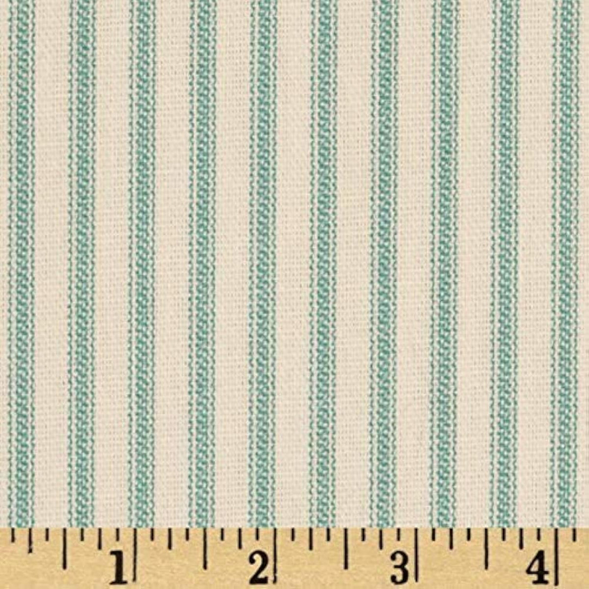 Vertical Ticking Stripe Cotton Duck Ivory Cerulean Aqua, Fabric by the