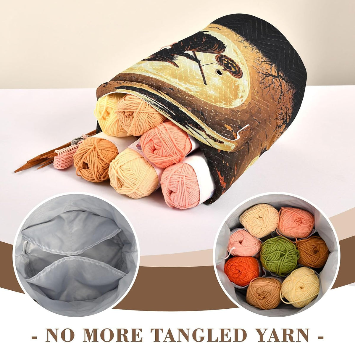 YETTASBIN Halloween Witch Yarn Storage Bag, Large Crochet Knitting Bag