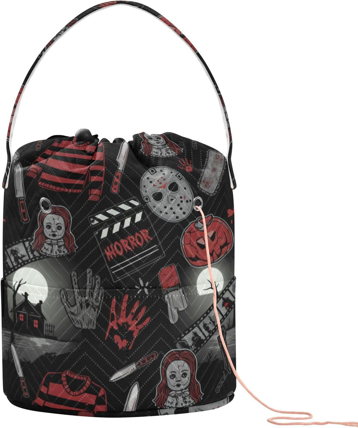 Horror Movie Elements Seamless Pattern Crochet Bag Crochet Organizer