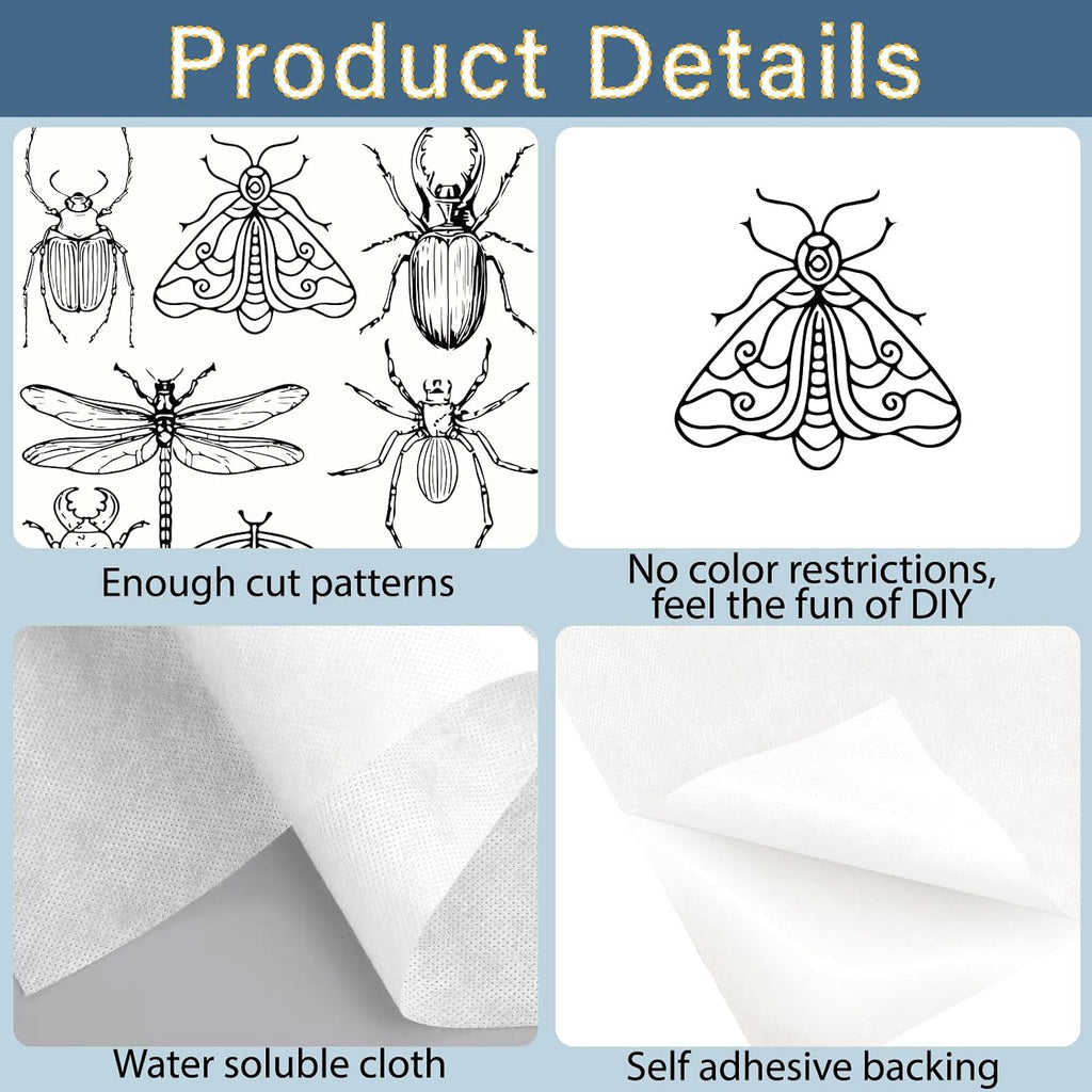 51Pcs Water Soluble Embroidery Designs Insect Embroidery Patterns