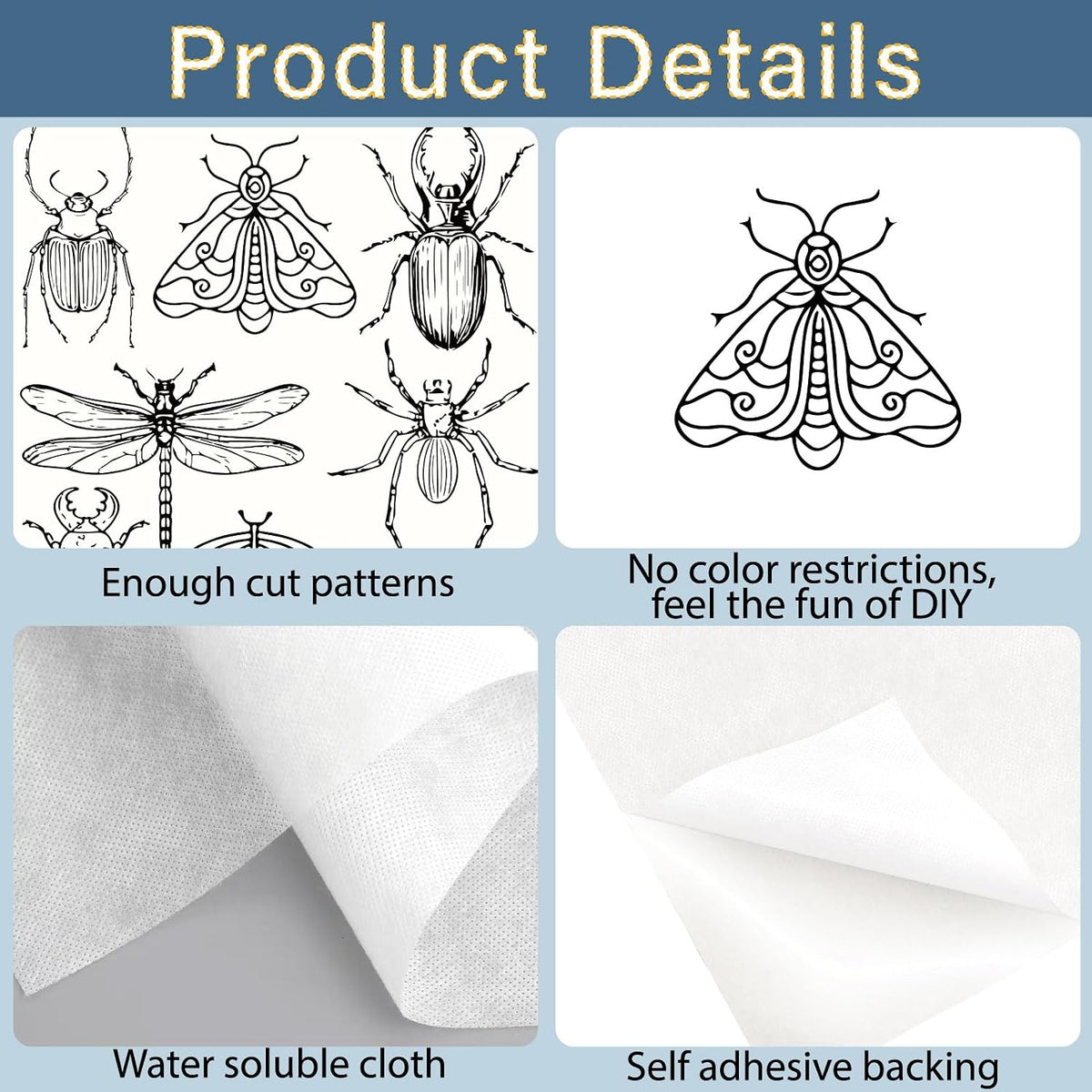 51Pcs Water Soluble Embroidery Designs Insect Embroidery Patterns