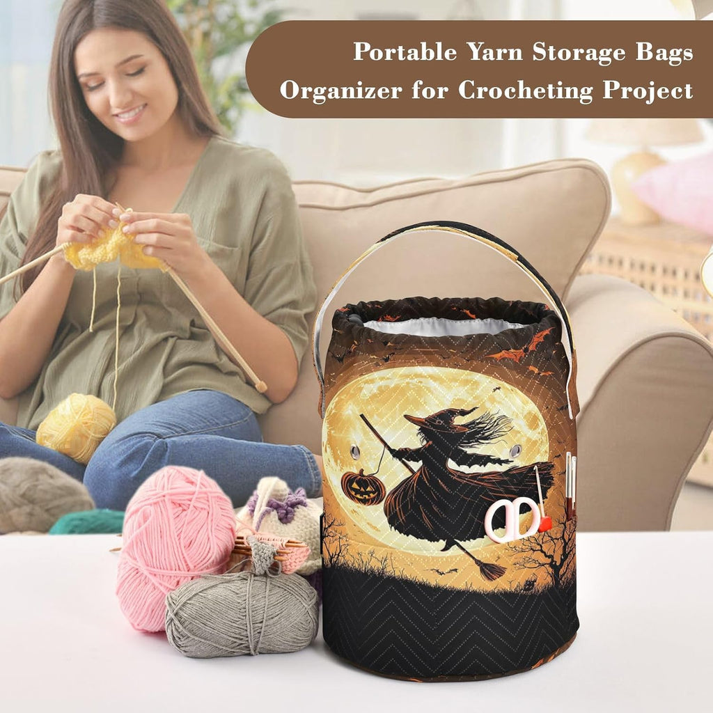 YETTASBIN Halloween Witch Yarn Storage Bag, Large Crochet Knitting Bag
