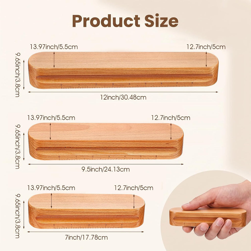 3 Pcs Hardwood Clappers with Scale, 7", 9.5", 12" Tailors Clapper for