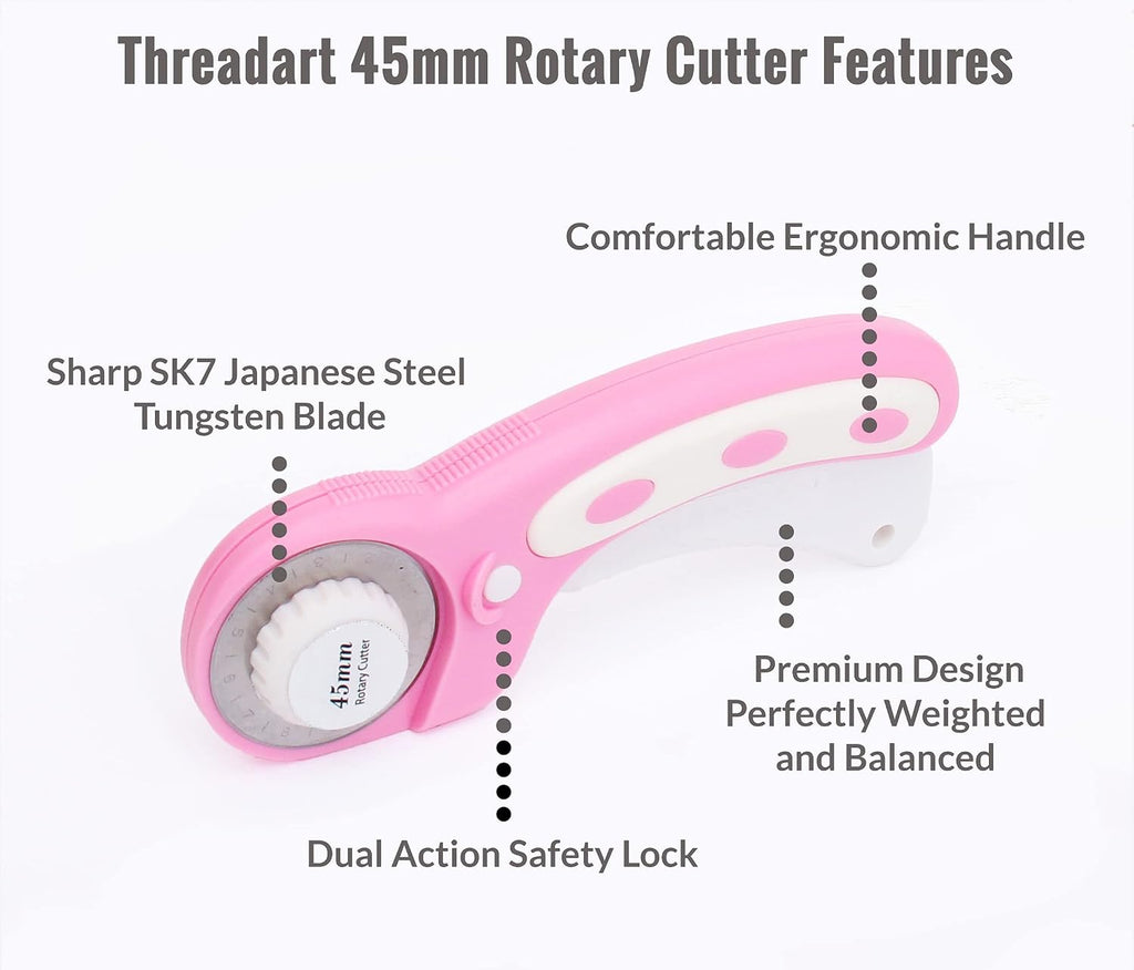 Threadart Ergonomic 45mm Rotary Cutter 45mm Blade Premium Long Life