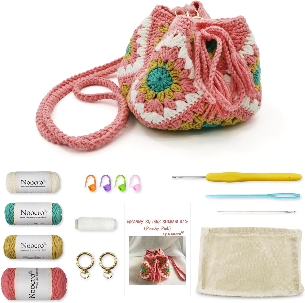 Noocro Crochet Kit Granny Square Shumai Bag, Purse, Complete DIY Kit