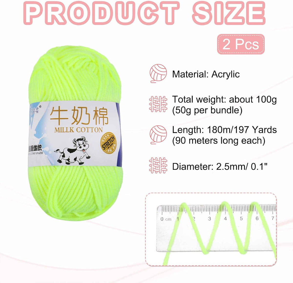 MECCANIXITY 2PCS Crocheting Yarn,Yellow 5 Ply Acrylic Yarn 100g Sport