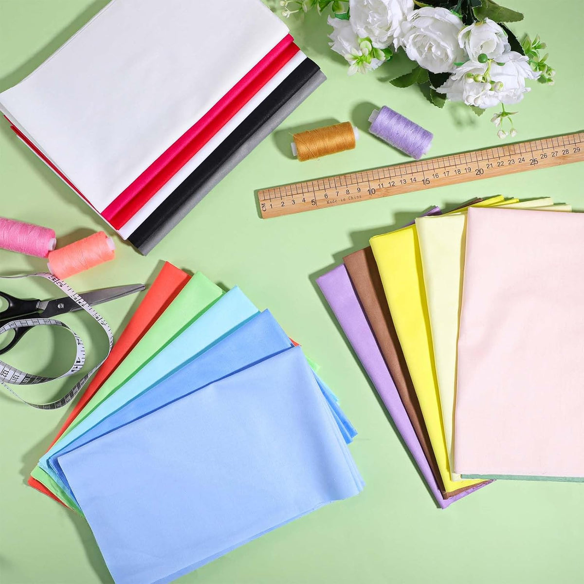 16 Pcs 18 x 22 inches Cotton Fabric, Assorted Colors Solid Precut