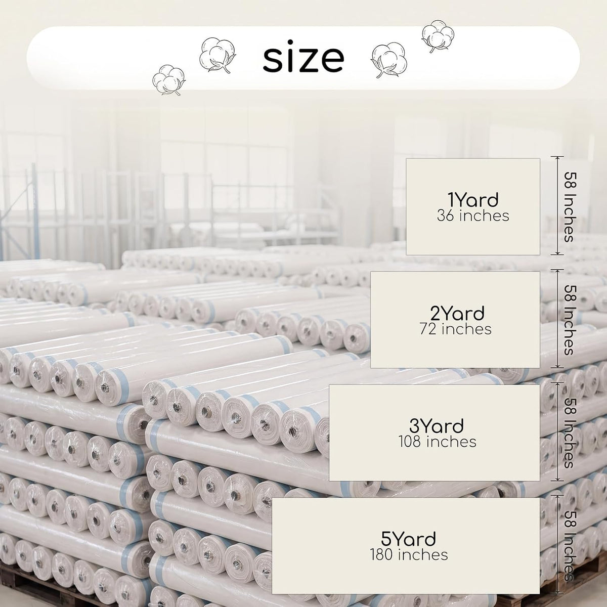 100% Natural Cotton Fabric by The Yard, 59 Inch Wide Medium Weight