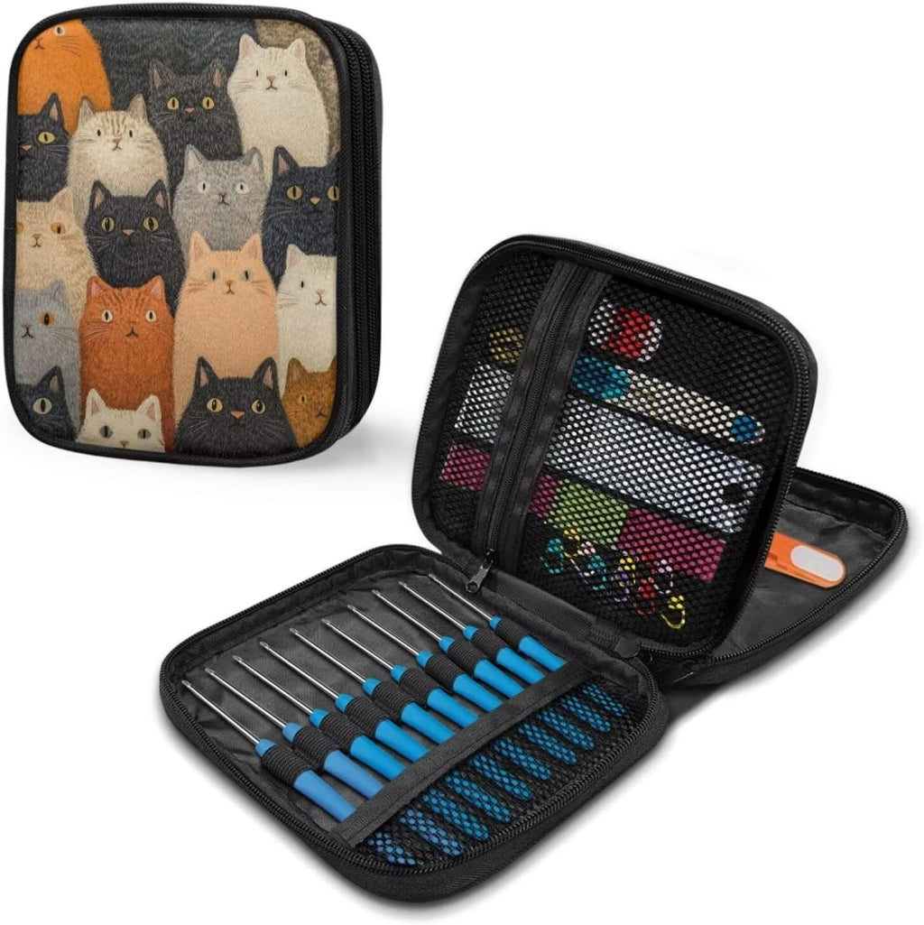 Fuxowvby Cat Print Knitting Needle Case Empty Zipper Crochet Hook