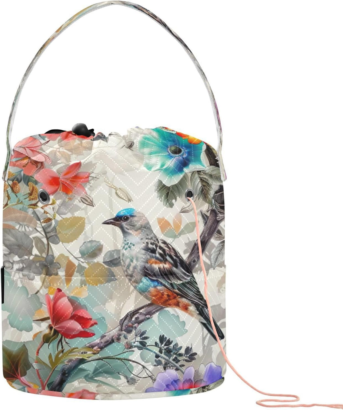 YETTASBIN Bird Flower Yarn Storage Bag, Large Crochet Knitting Bag
