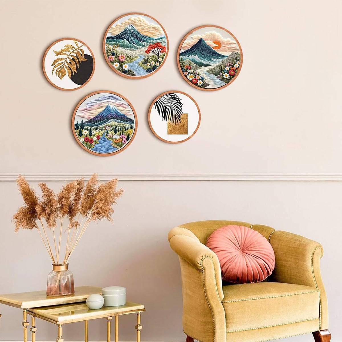 FONNUY Embroidery Kit for Beginners, Flower Hill Nature Landscape