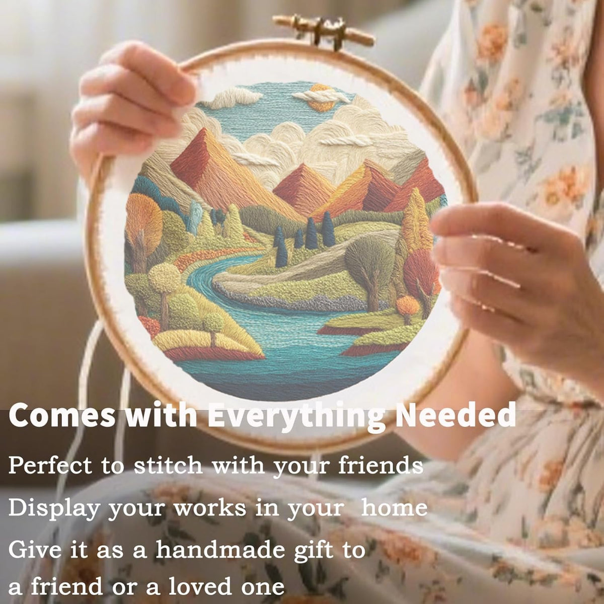 FONNUY Embroidery Kit for Beginners, Brightly Colored Landscape Lake